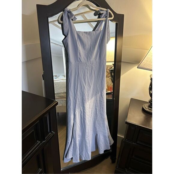 NEW Tie Strap Square Neck Elegant Slit Midi Dress L NO BELT - Picture 5 of 5